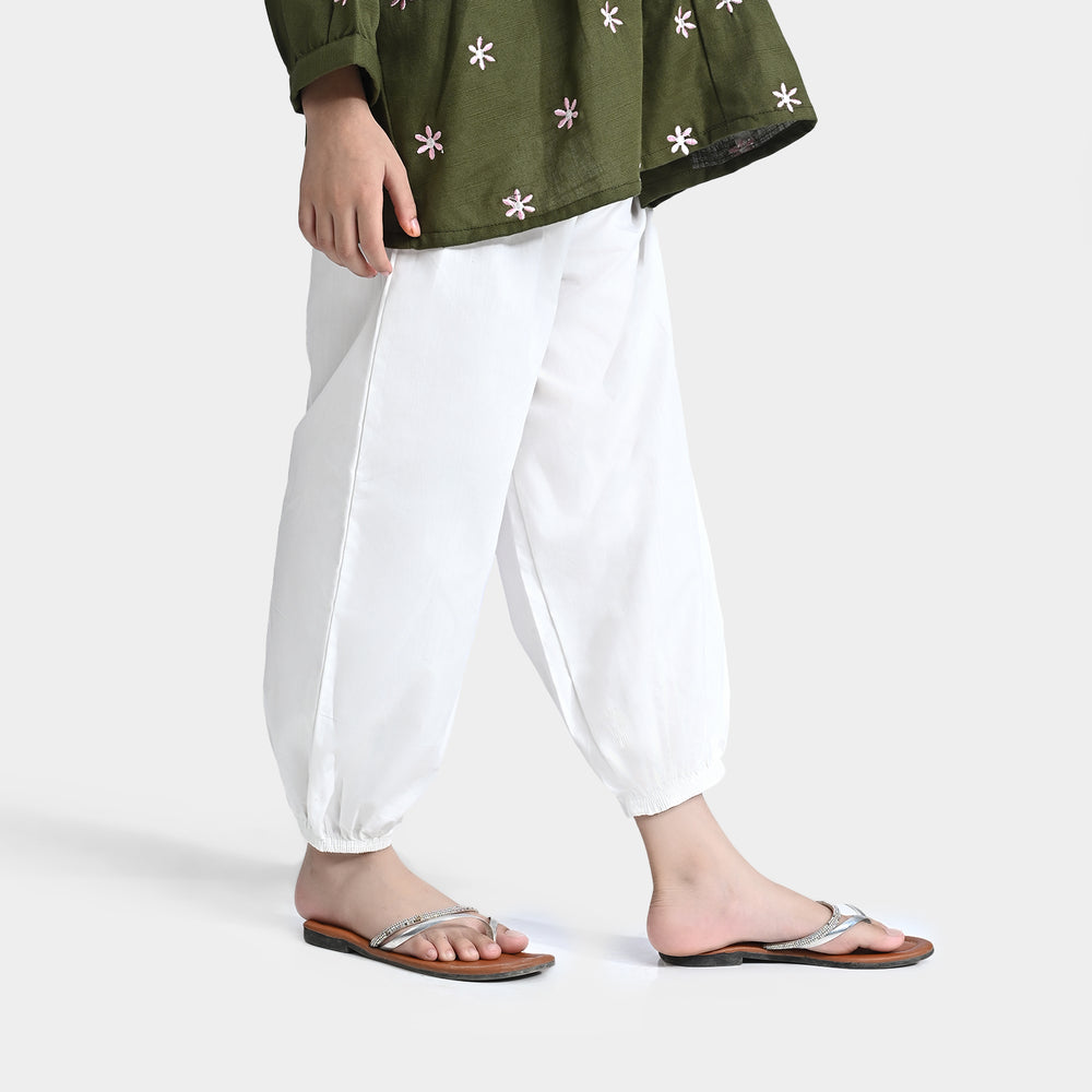 Girls Cotton Shalwar Loose Cut-White