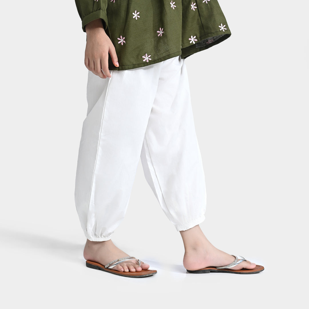 Girls Cotton Shalwar Loose Cut-White