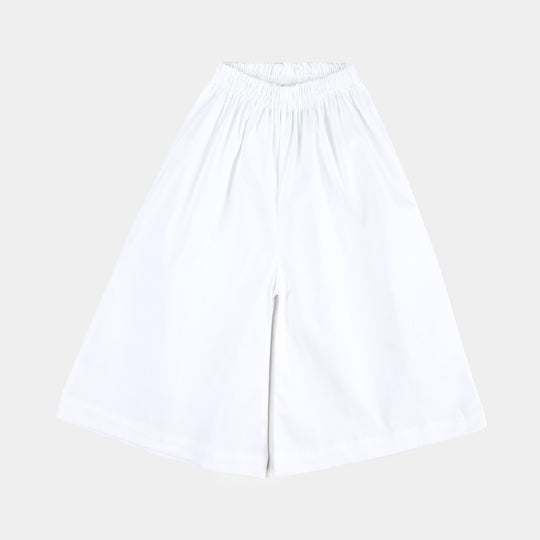 Girls Cotton Plazo -White