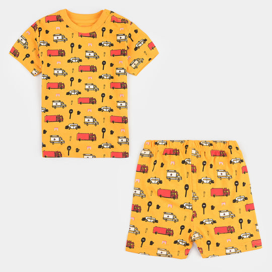 Infant Boys Poly Cotton Jersey Night Suit Car overall Print