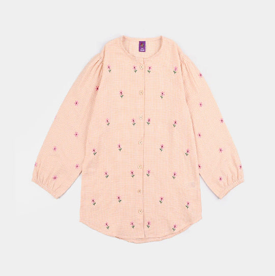 Girls Seersucker Emb Top Yellow Flower