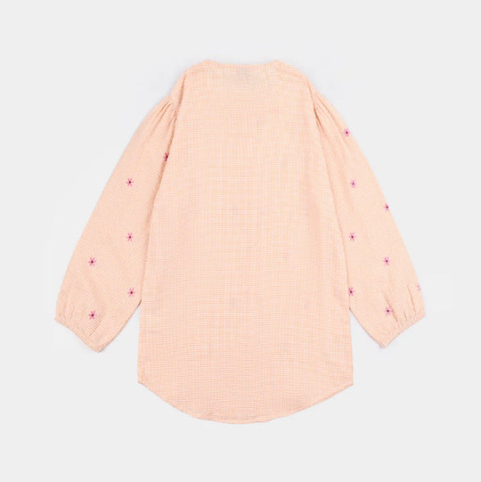 Girls Seersucker Emb Top Yellow Flower