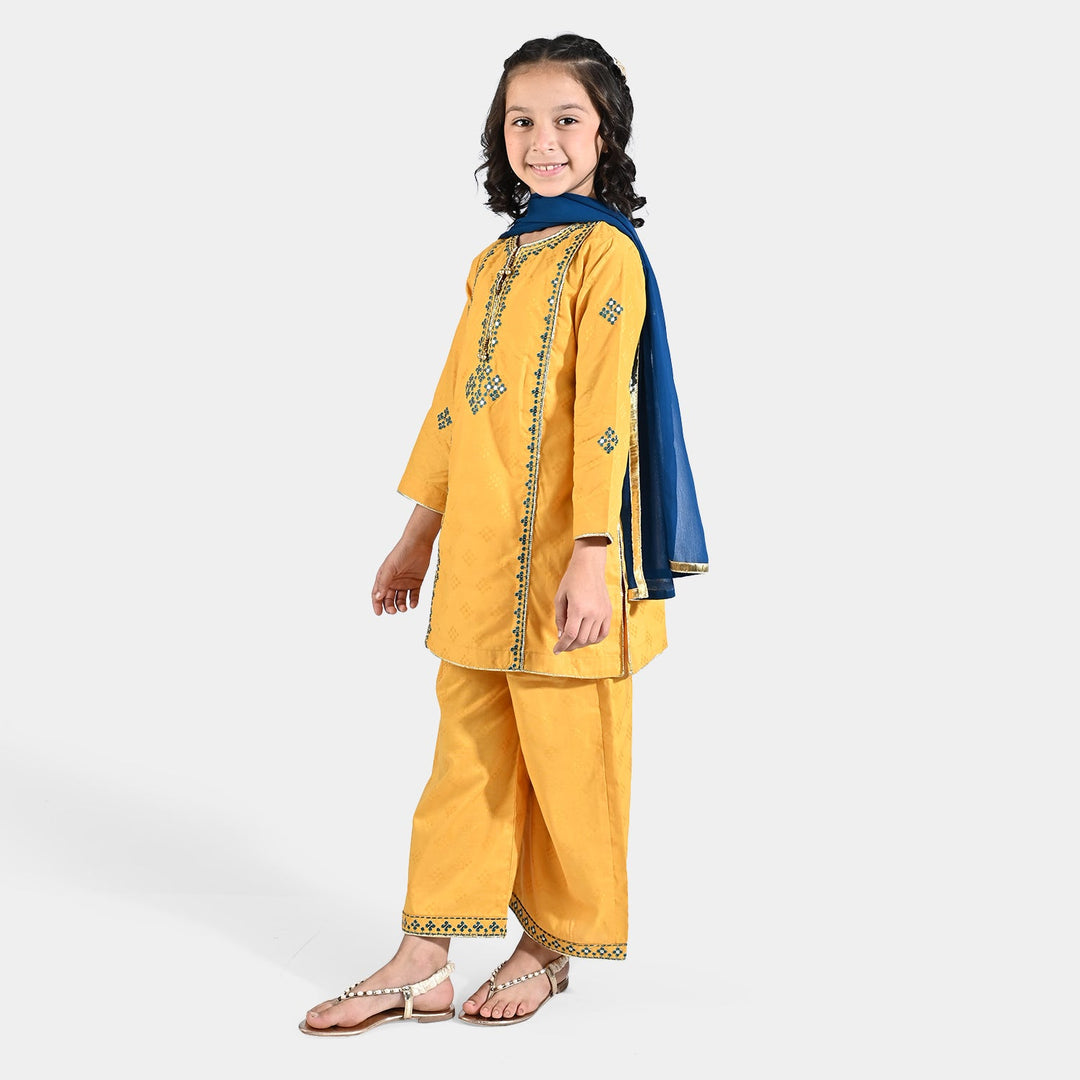 Girls Jacquard 3 Pcs Ishq - Yellow