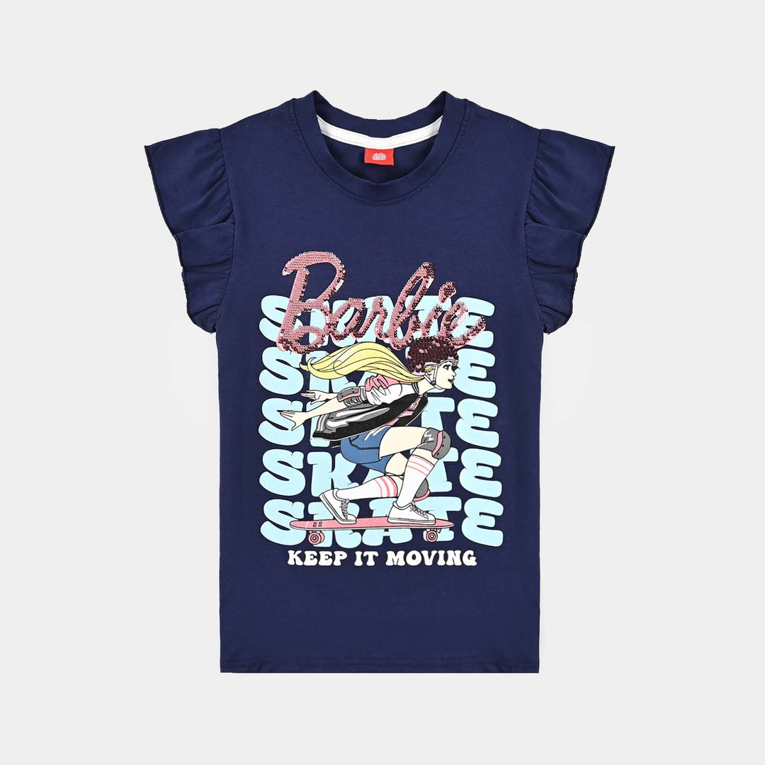 Girls Lycra Jersey T-Shirt-NAVY