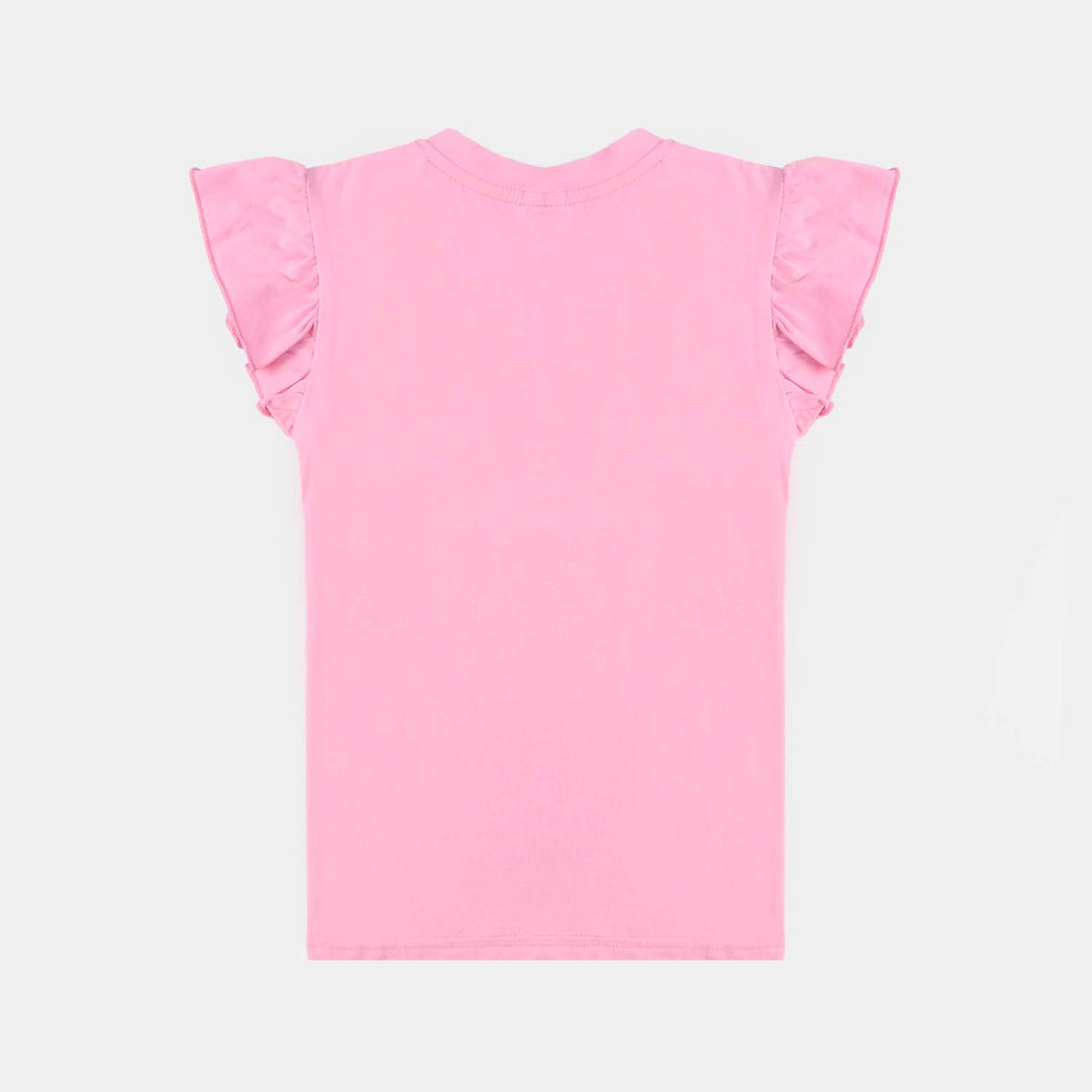 Girls Lycra Jersey T-Shirt Character-Pink