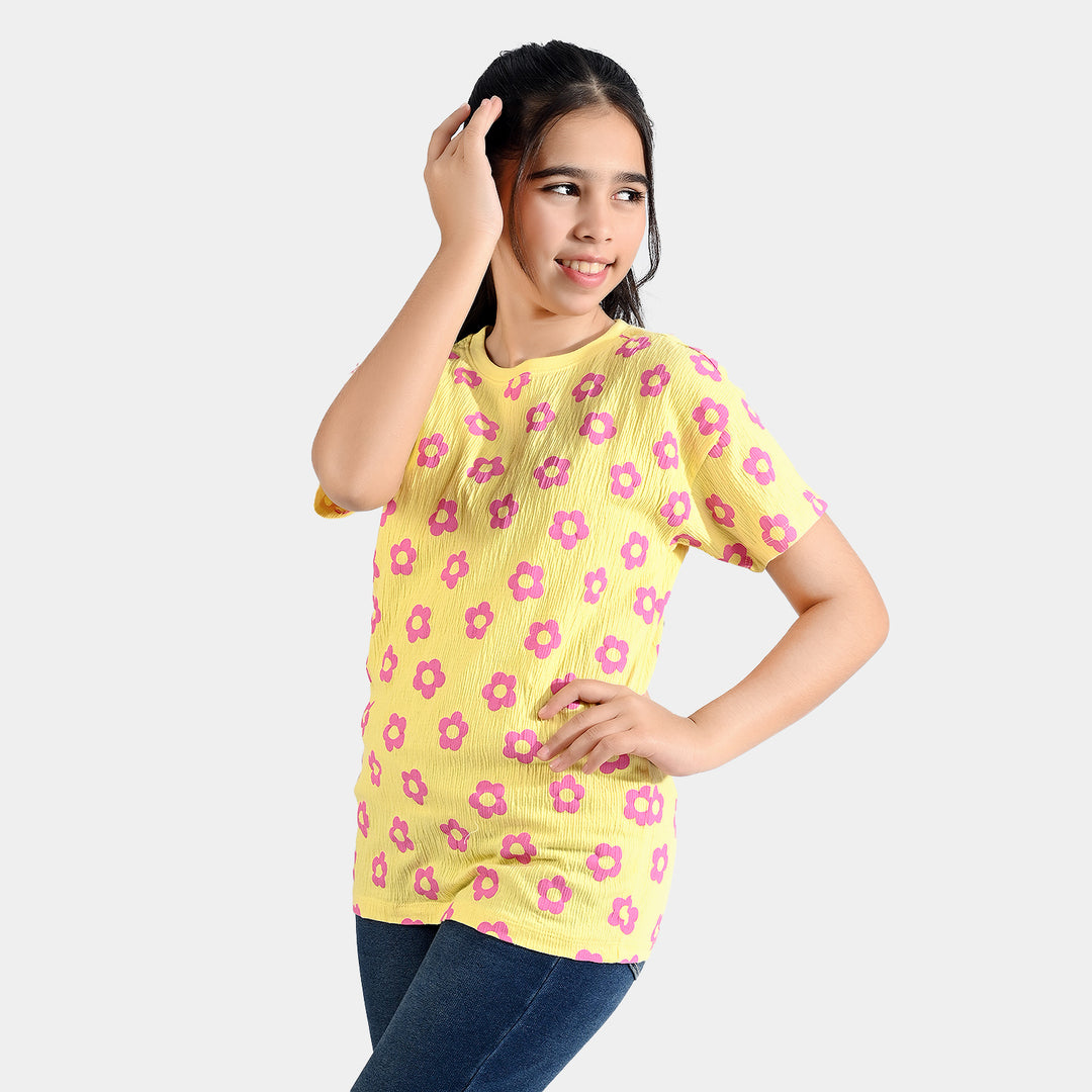 Girls Cotton jersey T-Shirt H/S Floral-Lemon. Drop