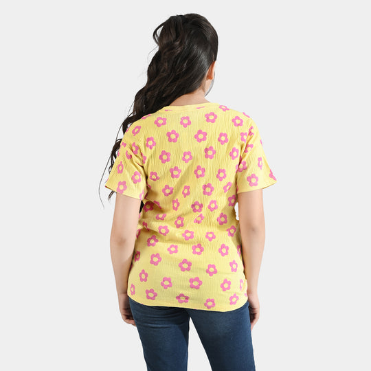 Girls Cotton jersey T-Shirt H/S Floral-Lemon. Drop