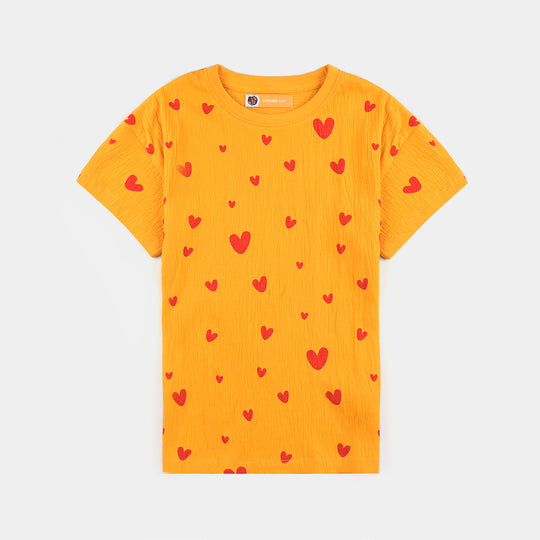 Girls Cotton Jersey T-Shirt H/S Hearts-Citrus