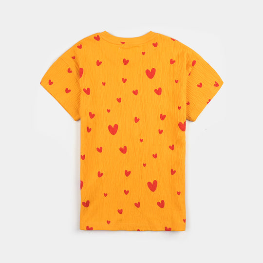 Girls Cotton Jersey T-Shirt H/S Hearts-Citrus