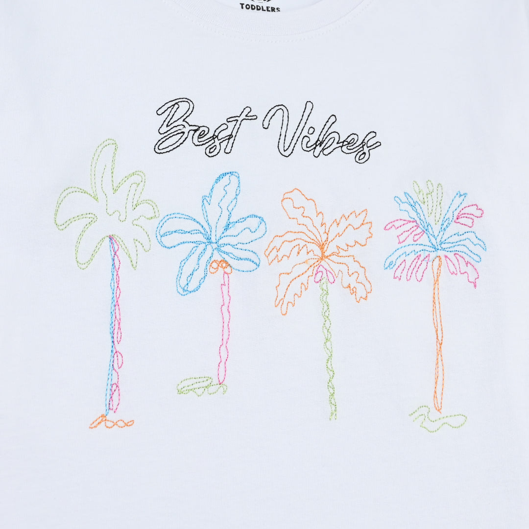 Girls Cotton Jersey T-Shirt H/S Best Vibes-White