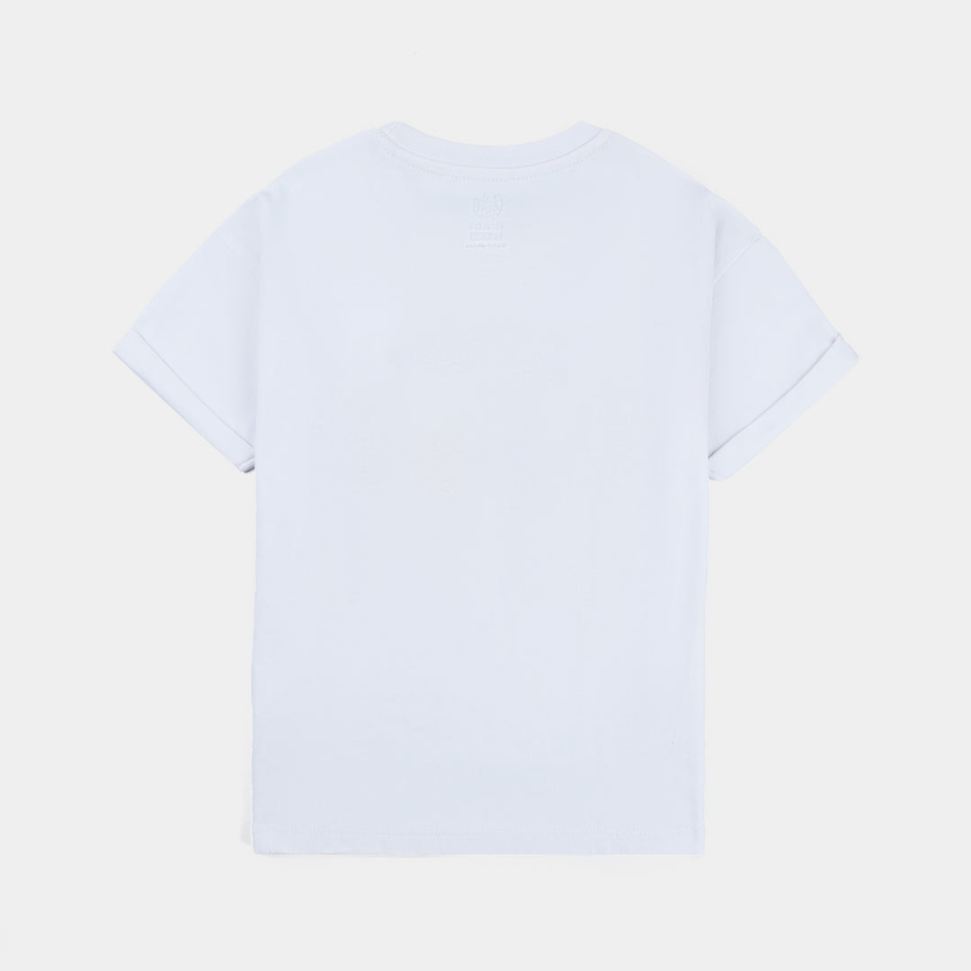 Girls Cotton Jersey T-Shirt H/S Best Vibes-White