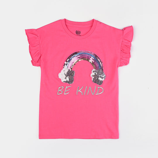 Girls Cotton Jersey T-Shirt H/S Rainbow-Hot Pink