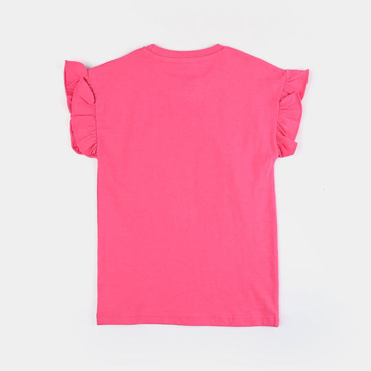 Girls Cotton Jersey T-Shirt H/S Rainbow-Hot Pink