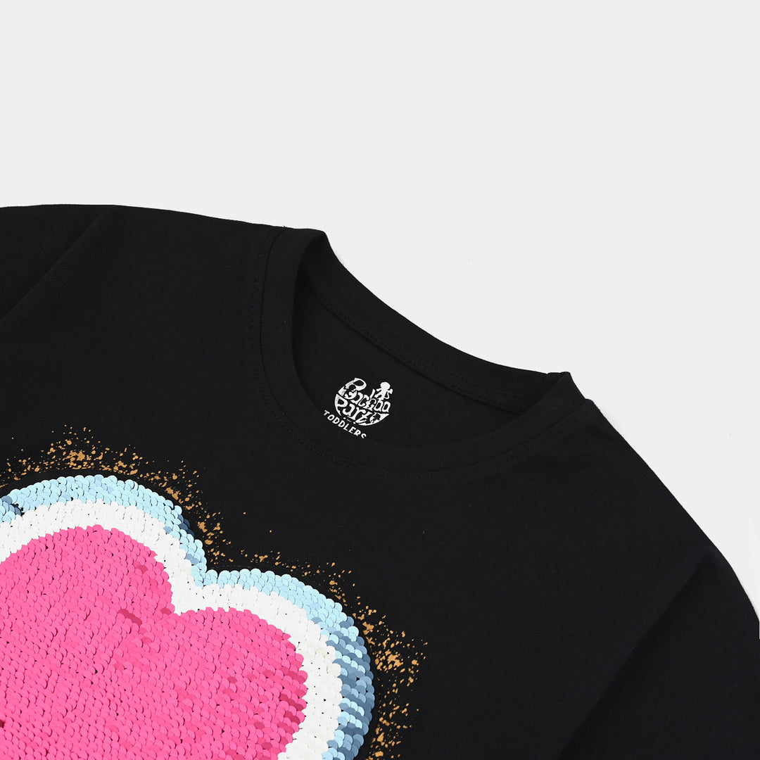 Girls Cotton Jersey T-Shirt H/S Hearts-BLACK