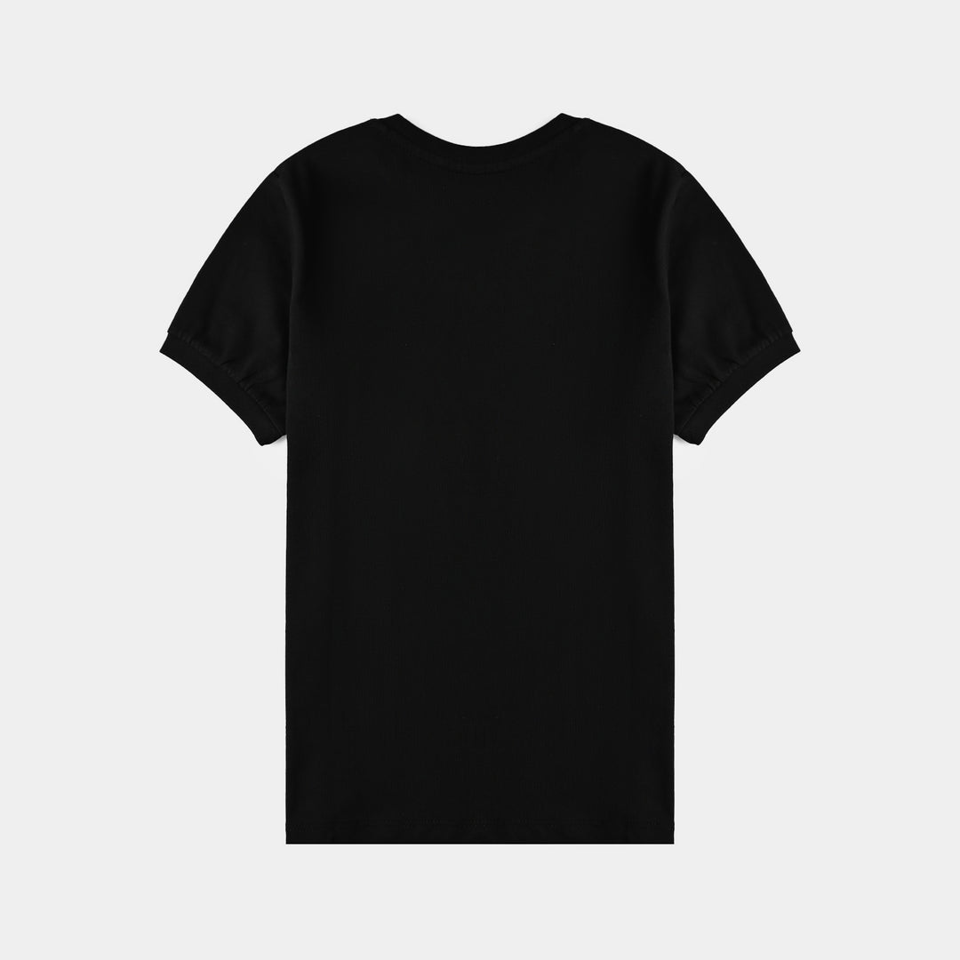 Girls Cotton Jersey T-Shirt H/S Shiny -BLACK