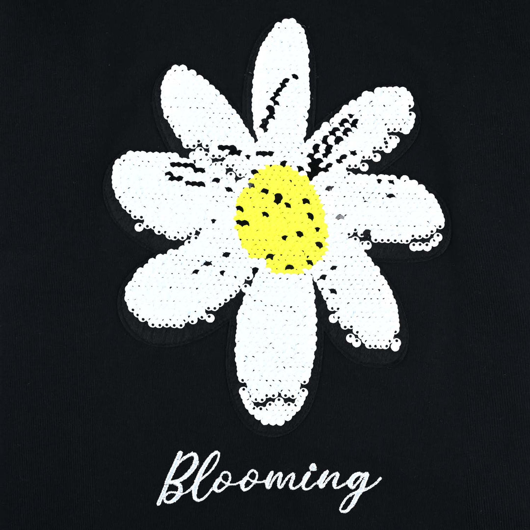 Girls Cotton Jersey T-Shirt H/S Blooming-BLACK