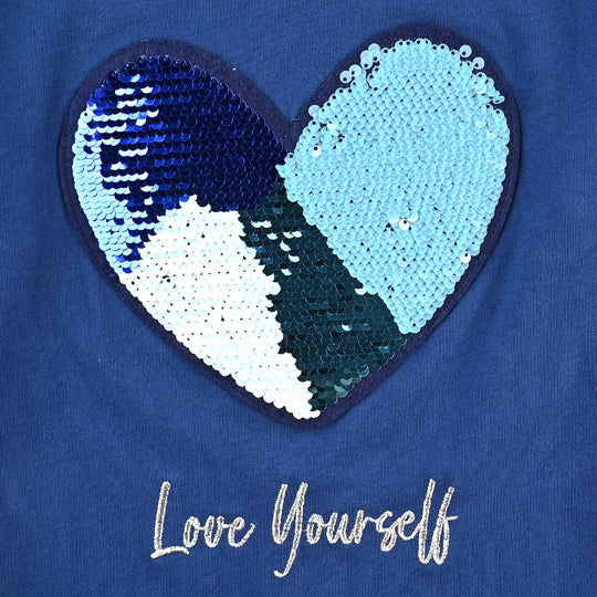 Girls Cotton Jersey T-Shirt H/S Love Yourself-Navy Blue