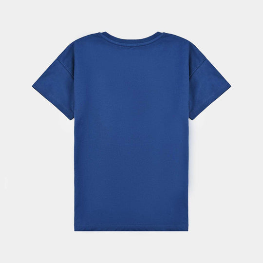 Girls Cotton Jersey T-Shirt H/S Love Yourself-Navy Blue