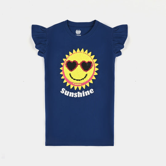 Girls Cotton Jersey T-Shirt H/S Sunshine - Navy Blue