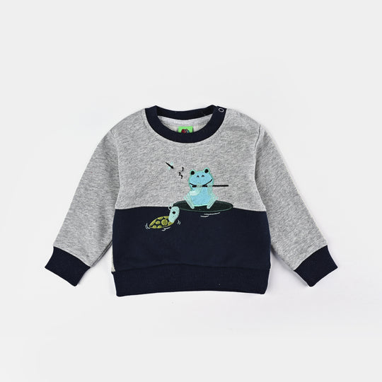 Infant Boys Cotton Terry Sweatshirt Frog-Grey/Navy