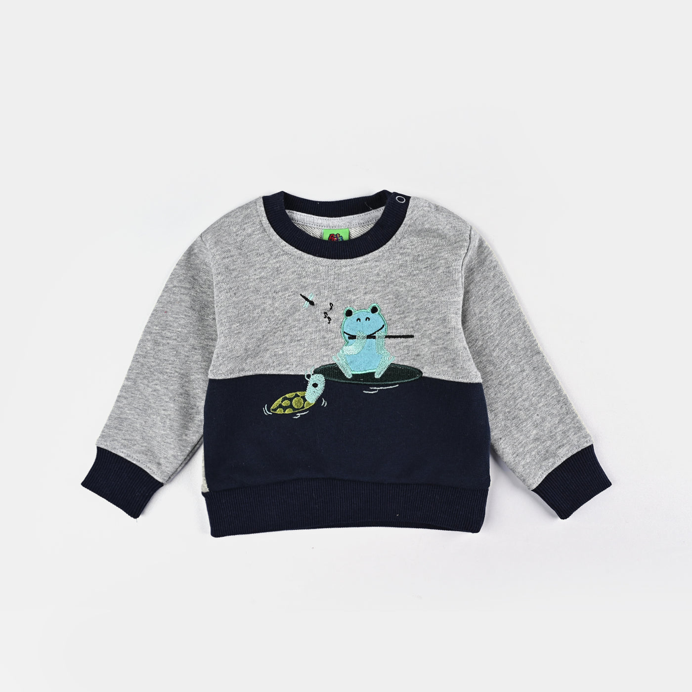 Infant Boys Cotton Terry Sweatshirt Frog-Grey/Navy