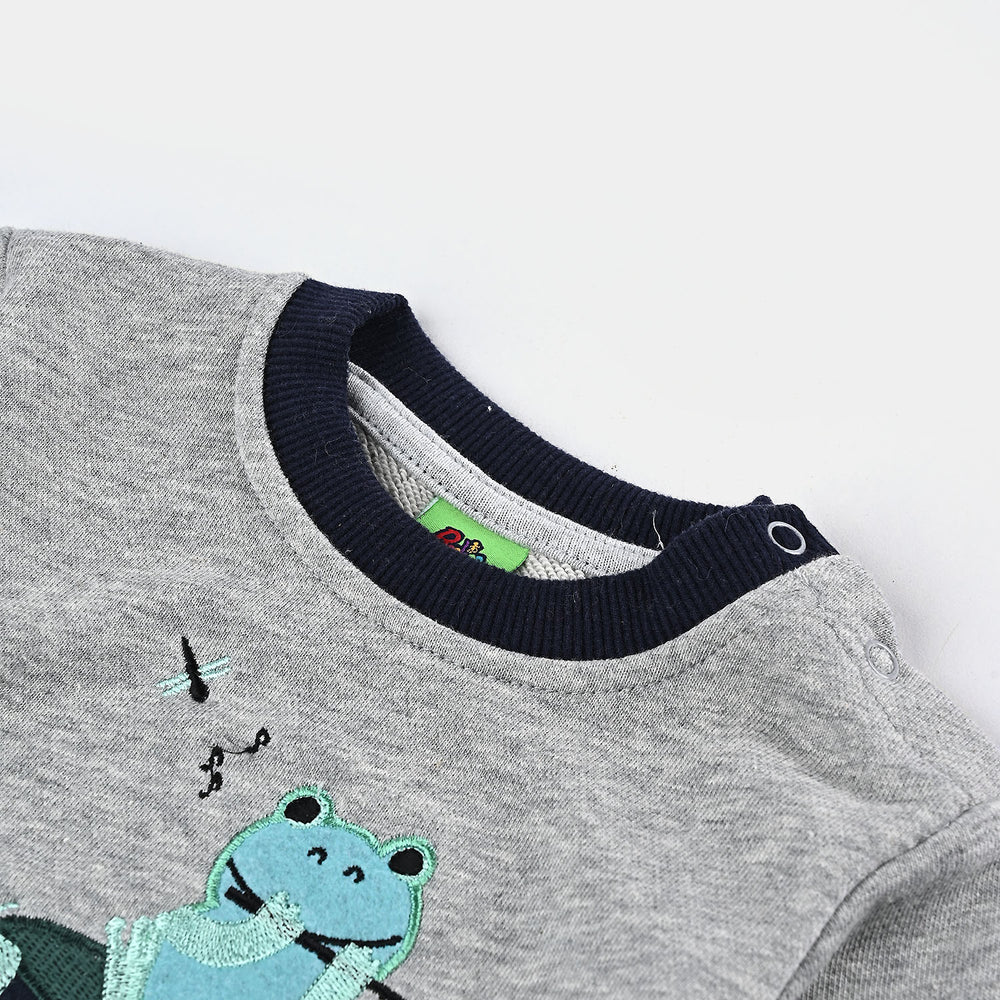 Infant Boys Cotton Terry Sweatshirt Frog-Grey/Navy