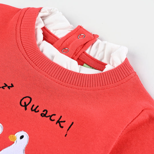 Infant Girls Cotton Terry Sweatshirt Quack-Red