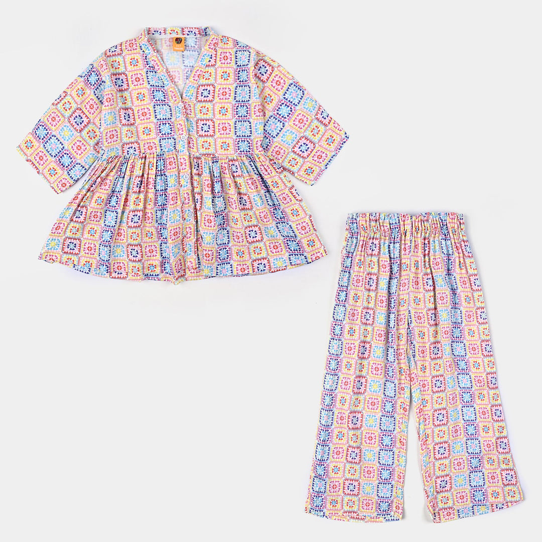 Girls Viscose Co-ord Set Pastel Tones-Multi