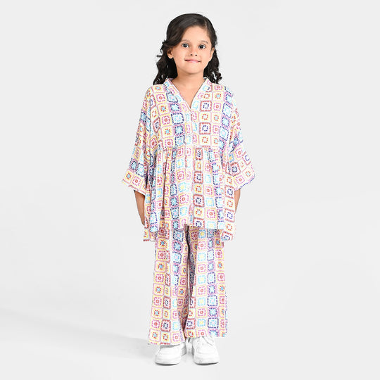 Girls Viscose Co-ord Set Pastel Tones-Multi