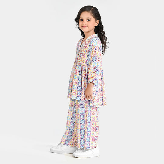 Girls Viscose Co-ord Set Pastel Tones-Multi