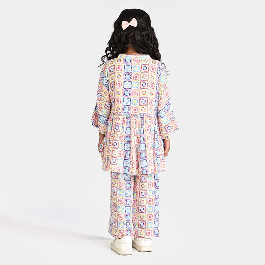 Girls Viscose Co-ord Set Pastel Tones-Multi