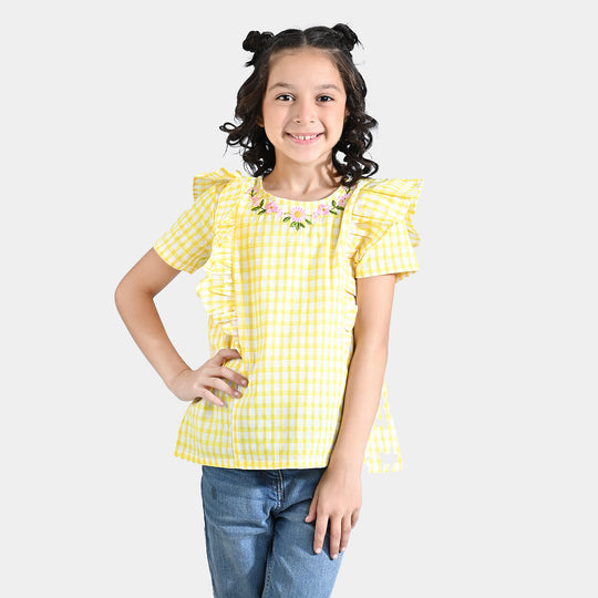 Girls Cotton Emb Top Camellia-Yellow