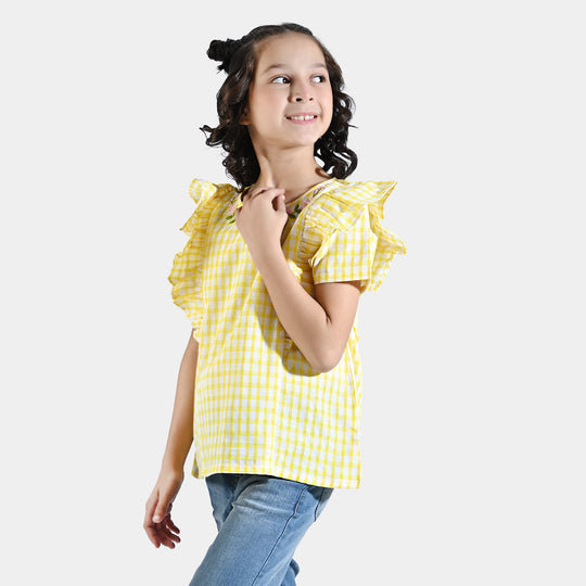 Girls Cotton Emb Top Camellia-Yellow