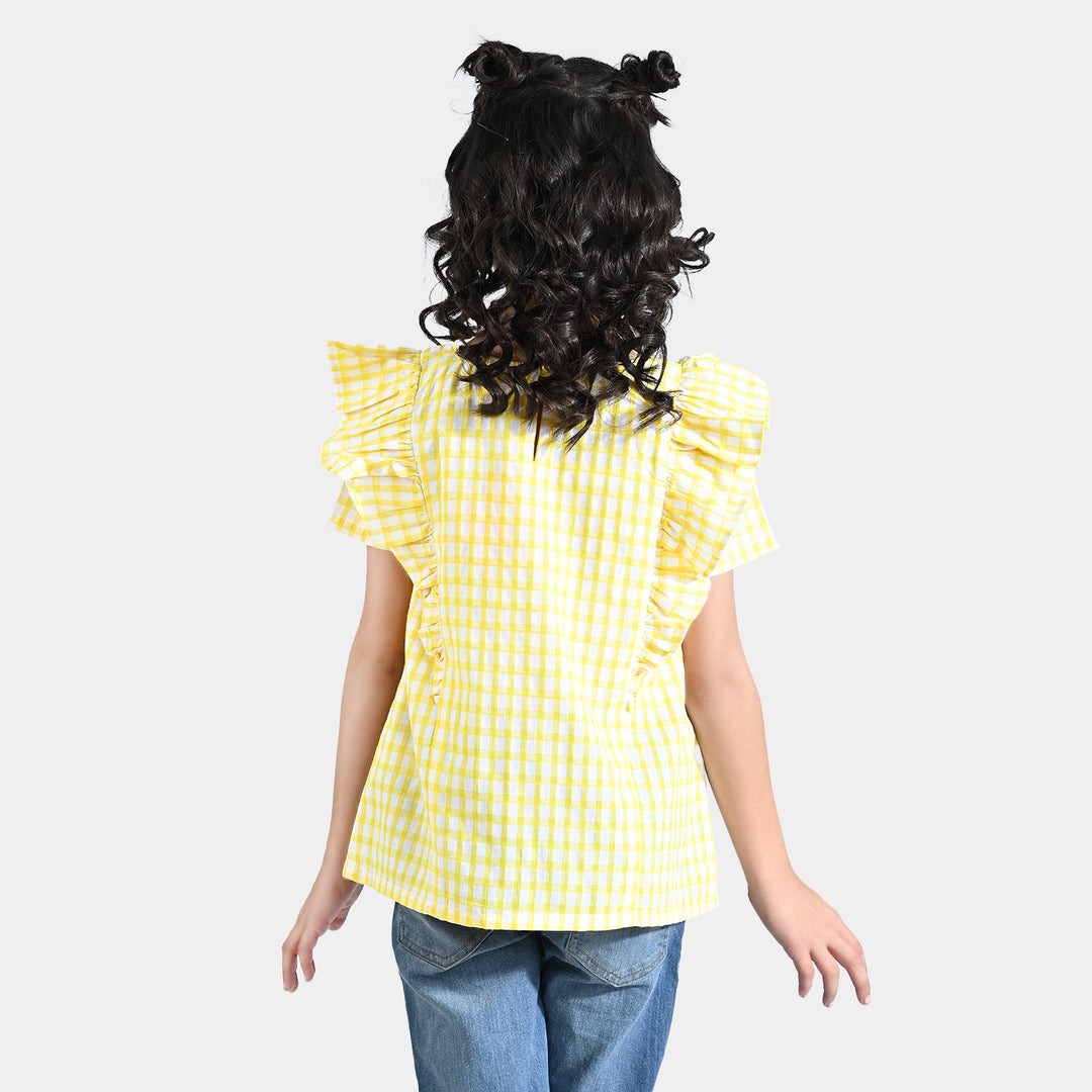 Girls Cotton Emb Top Camellia-Yellow