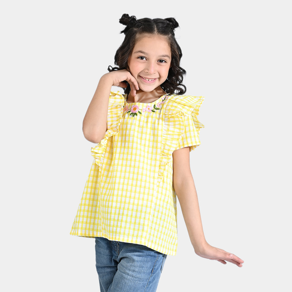 Girls Cotton Emb Top Camellia-Yellow