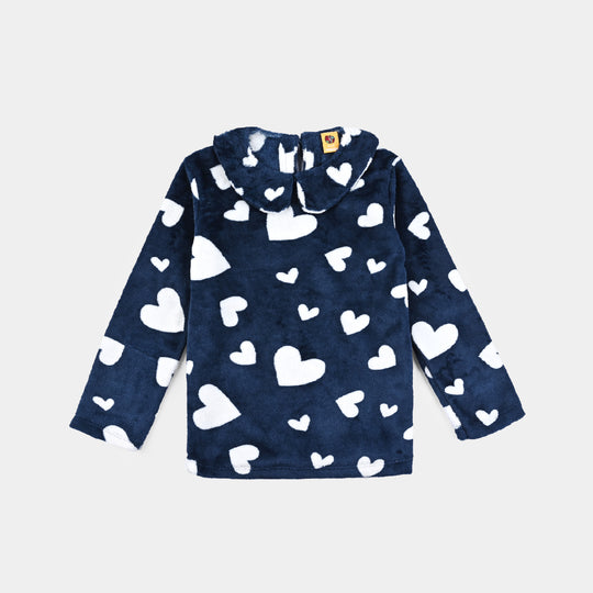 Girls Sherpa 2 Piece Suit Fur Heart-Blue