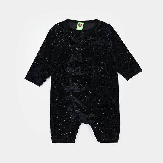 Infant Girls Velvet Romper-BLACK