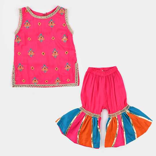 Infant Girls Raw Silk 2Pcs Bahar-Pink