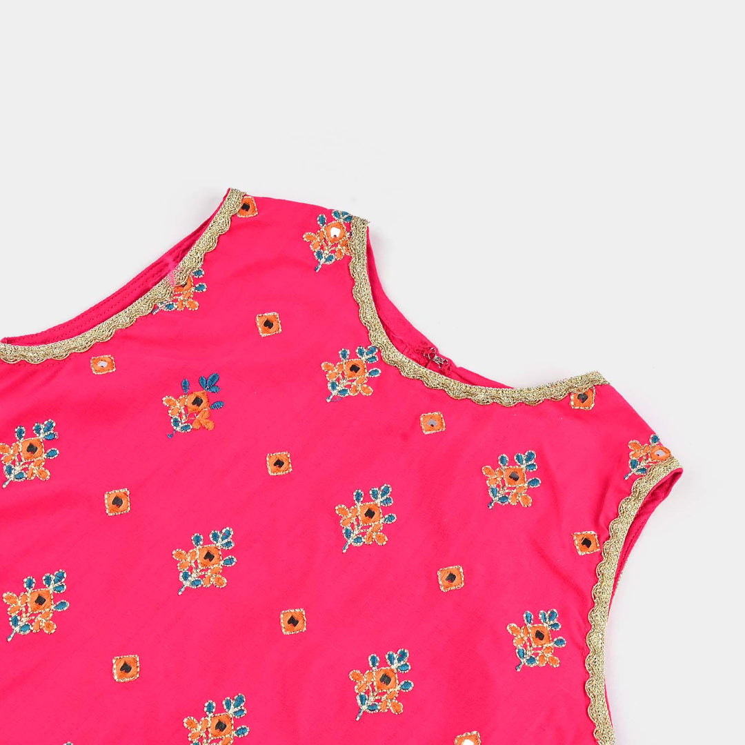 Girls Raw Silk 3 Pcs Bahar-Pink