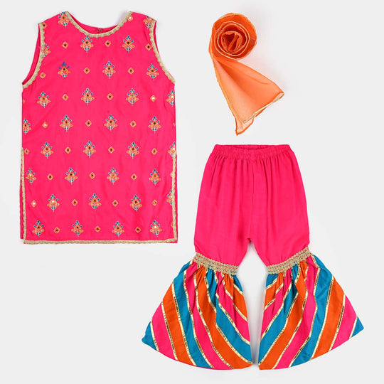 Girls Raw Silk 3 Pcs Bahar-Pink