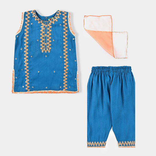 Infant Girls 3 pcs Suit Naqsh-Teal blue