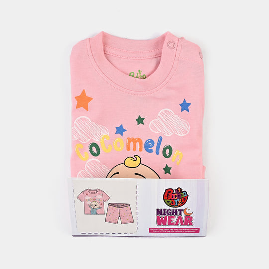 Infant Girls Poly Cotton Jersey Night Suit Cool Melon-Candy Pink