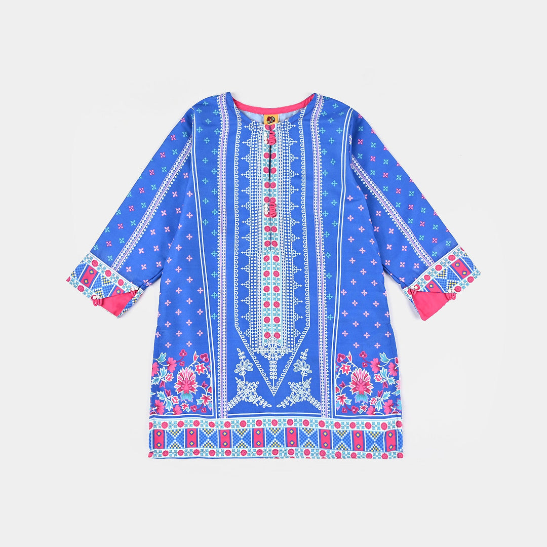 Girls Poly Lawn Printed 2 Pcs Indigo-Blue