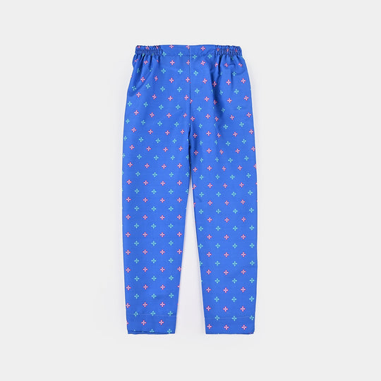 Girls Poly Lawn Printed 2 Pcs Indigo-Blue