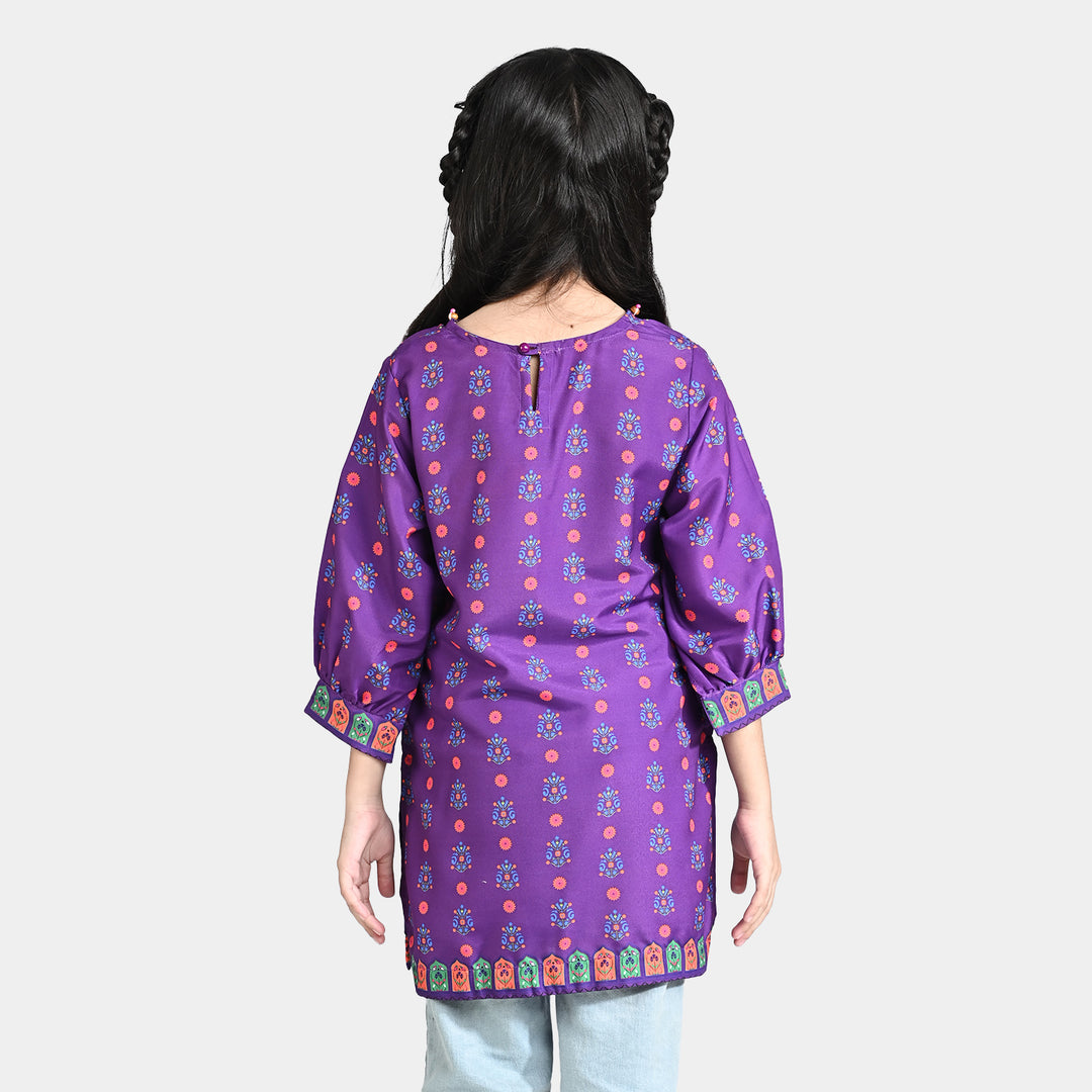 Girls Poly Lawn Printed Kurti Mughal Fusion-Purple