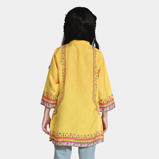 Girls Poly Lawn Printed Kurti Vibrant-Yellow