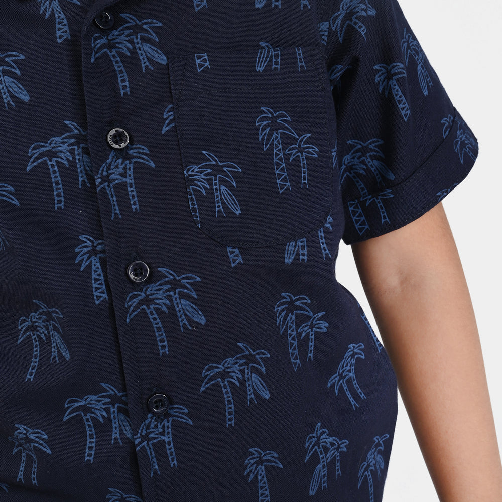 Boys Oxford Woven Suit Living in Palm-NAVY