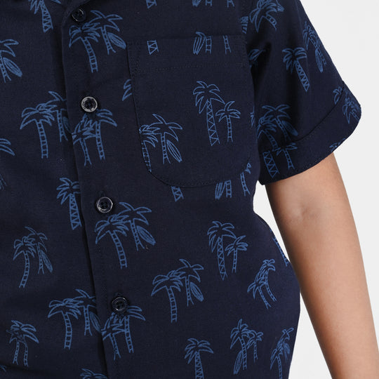 Boys Oxford Woven Suit Living in Palm-NAVY