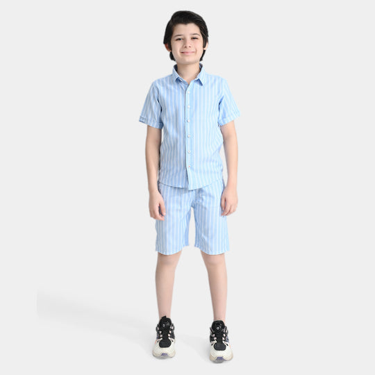 Boys Yarn Dyed Woven Suit Tropical Vibes-Light Blue