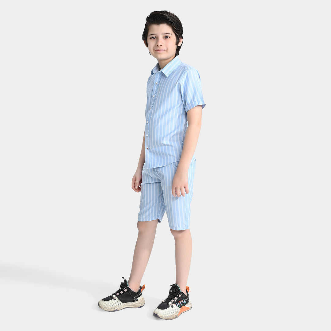 Boys Yarn Dyed Woven Suit Tropical Vibes-Light Blue